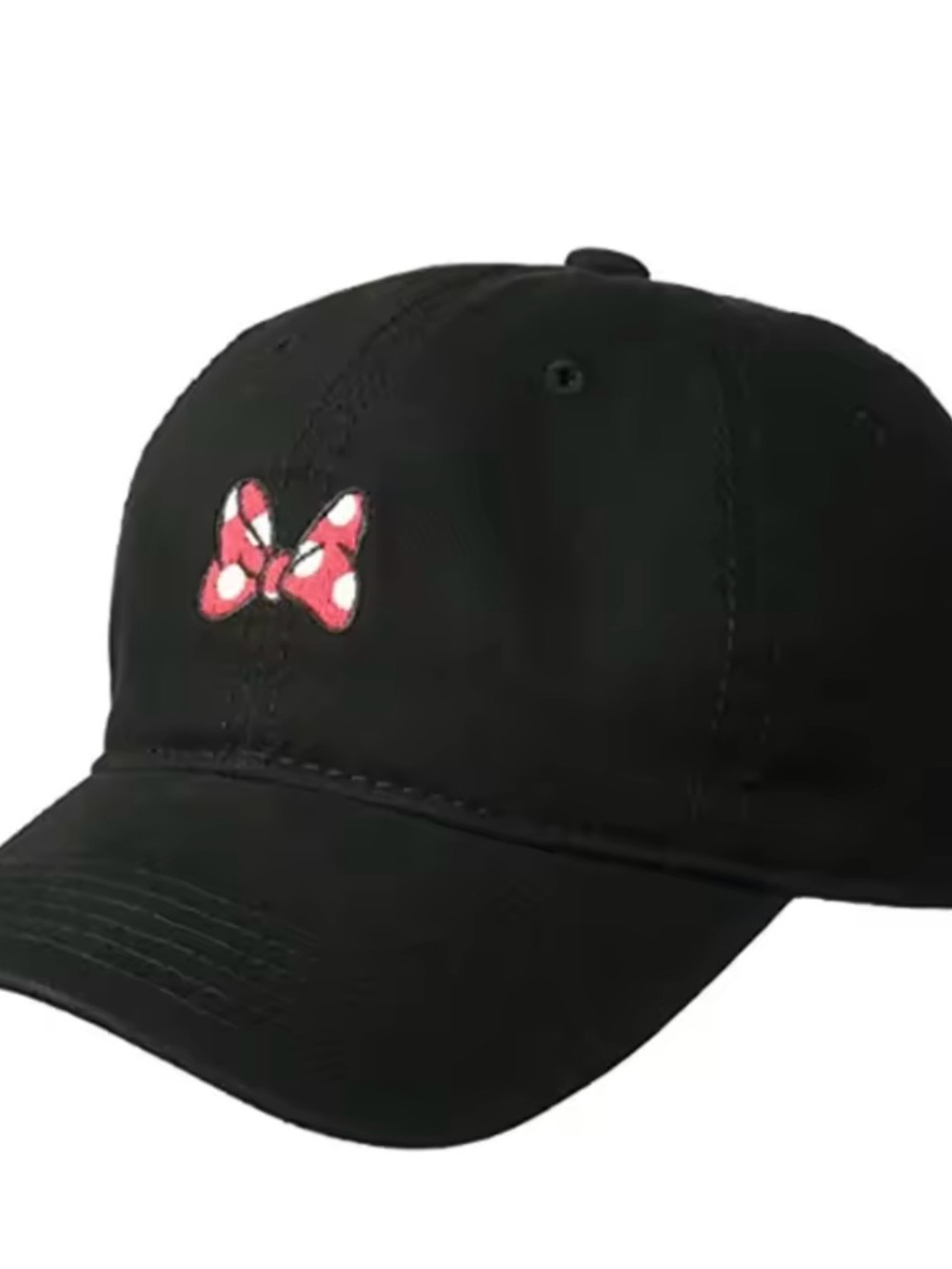 Black Baseball Cap with Pink Polka Dot Bow